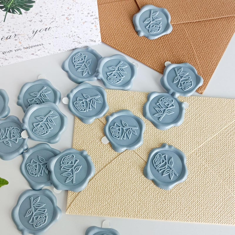 Pilloze 50 Pcs Adhesive Blue Rose Wax Seal Stickers, Blue Rose Seal for Envelope, Wedding Invitation Stickers for Envelope, Invitation, Scrapbook - Image 4